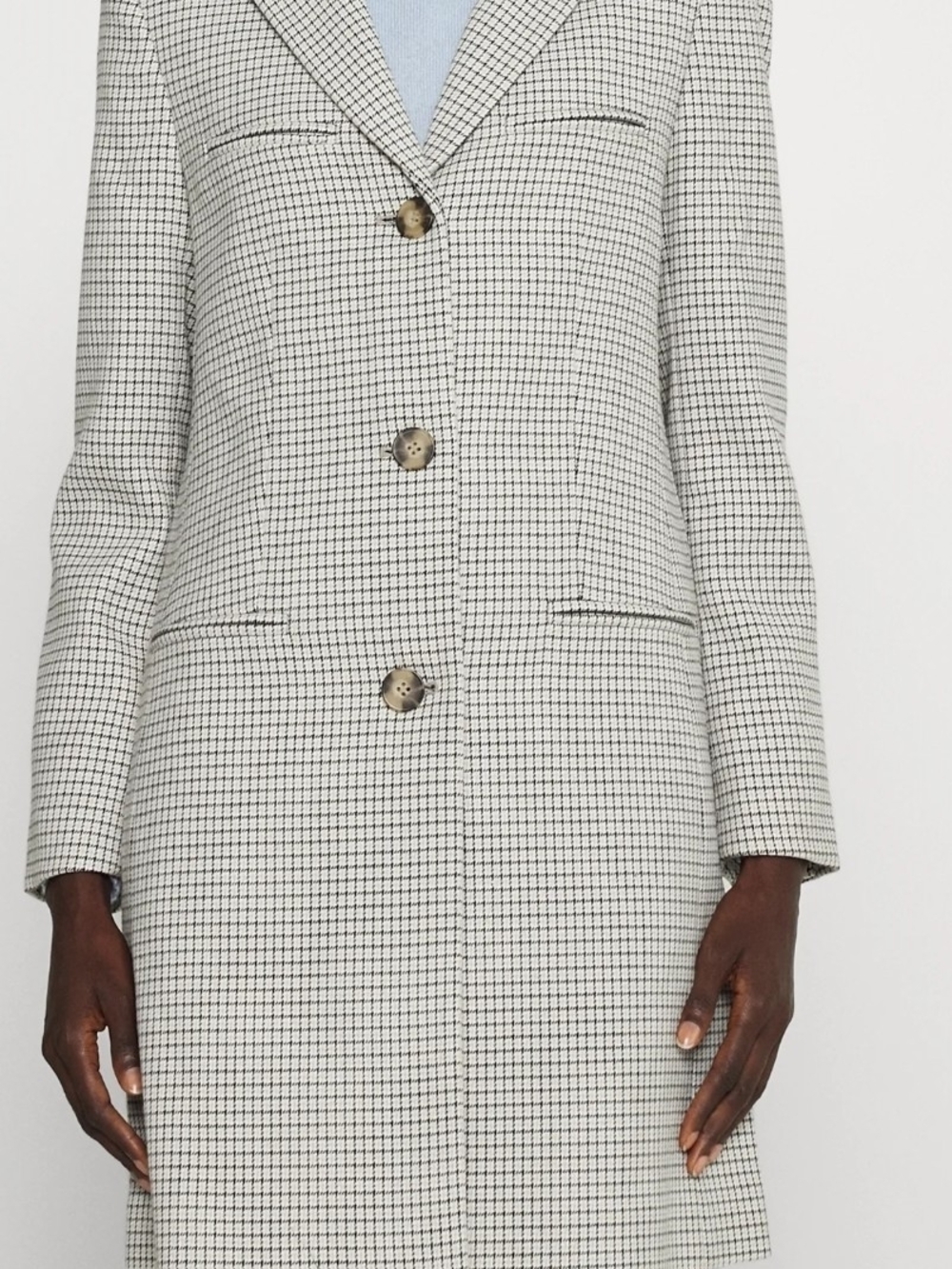 Club Monaco Cream and Black Checked Long Coat